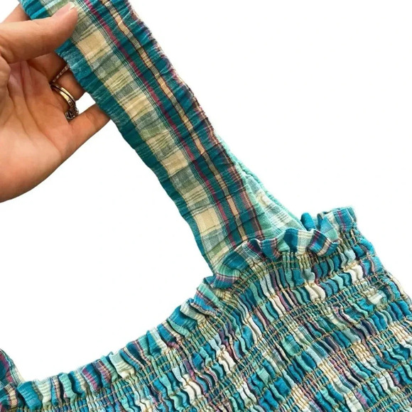 Nicholas Blue Checked Smocked Apron Midi Dress 2 - Picture 5 of 9